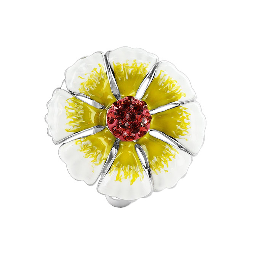 Gem Avenue Sterling Silver White and Yellow Enamel 21mm Flower with Cubic Zirconia 3mm Band Ring at Sears.com