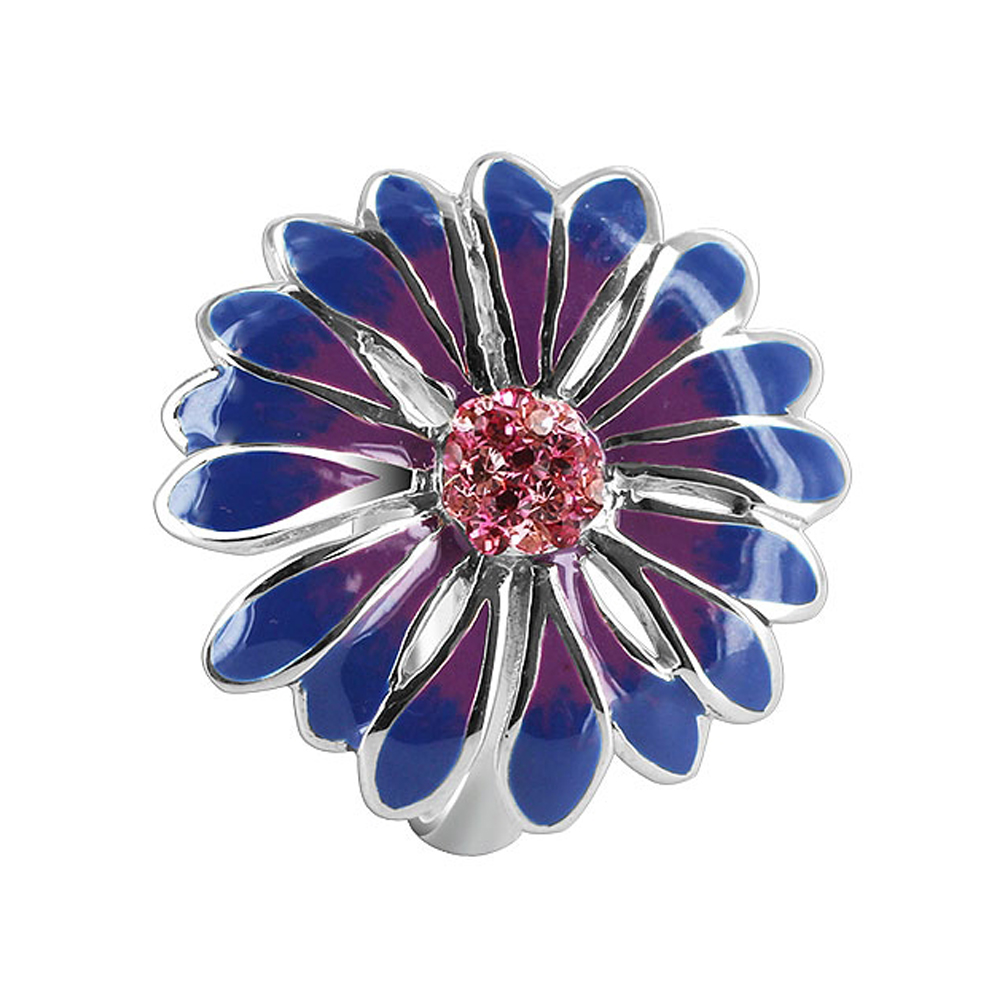 Gem Avenue Sterling Silver Blue and Purple Enamel 23mm Flower with Light Rose Cubic Zirconia 3mm Band Ring at Sears.com