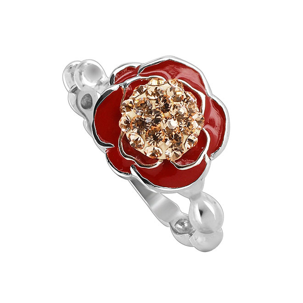 Gem Avenue Sterling Silver Red Enamel 11mm Rose Design with 1mm Gold Quartz Stones 2mm Band Ring at Sears.com