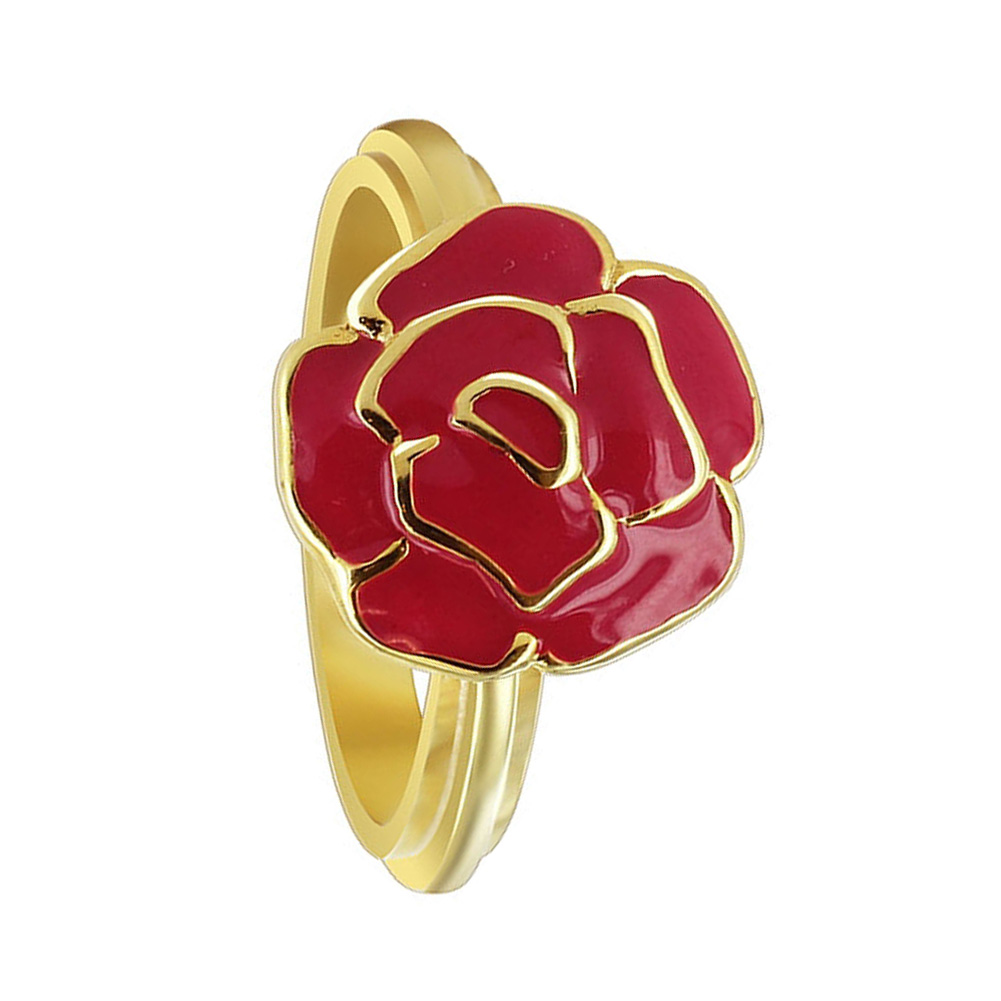 Gem Avenue Gold Plated Silver Red Enamel 13mm Rose Flower Design 3mm Band Ring at Sears.com