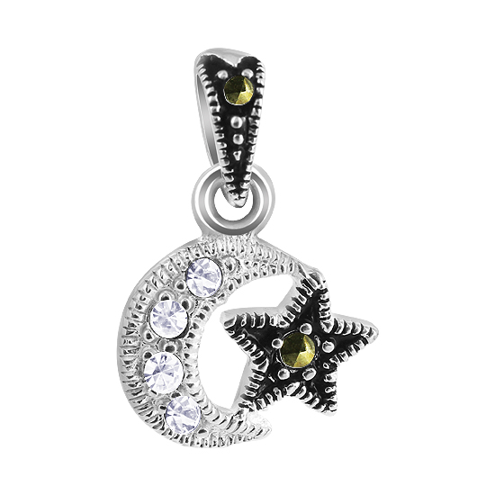 Gem Avenue Sterling Silver Clear CZ and Marcasite Studded Star and Moon Pendant #PLPS001 at Sears.com