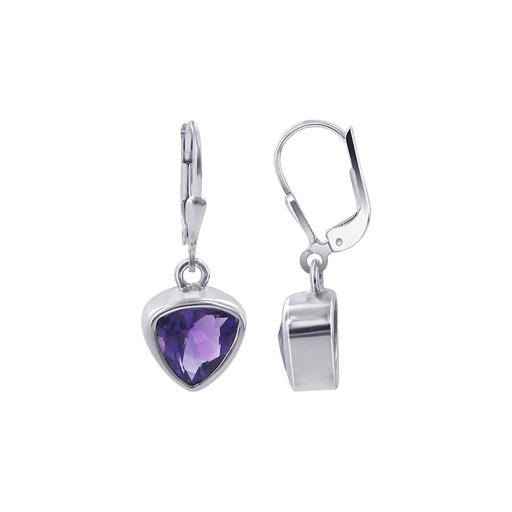 Gem Avenue SRES007 Sterling Silver 10mm x 11mm Trillion Shaped Amethyst Gemstone Earrings Gem Avenue SRES007 Sterling Silver 10mm x 11mm Trillion Shaped Amethyst Gemstone Earrings