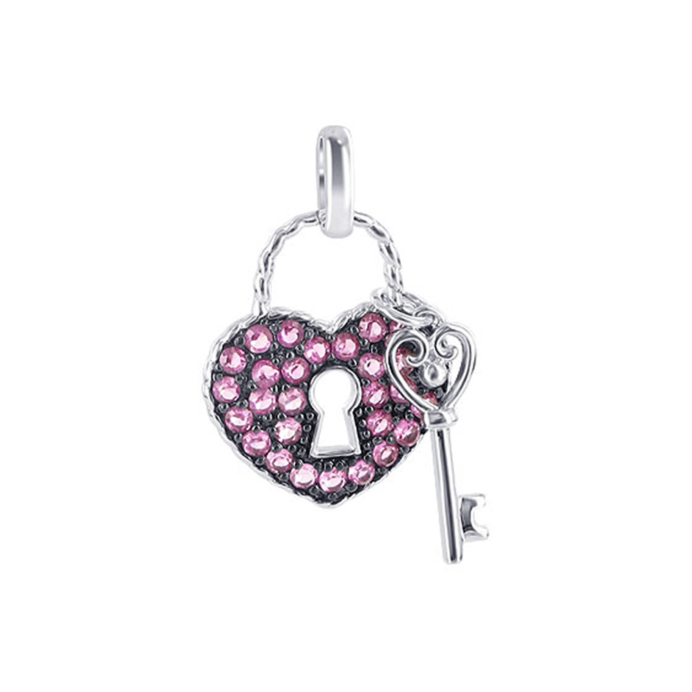 Gem Avenue SMPS002 Sterling Silver Pink CZ Heart Shaped Love Lock and Key Dangle Pendant at Sears.com