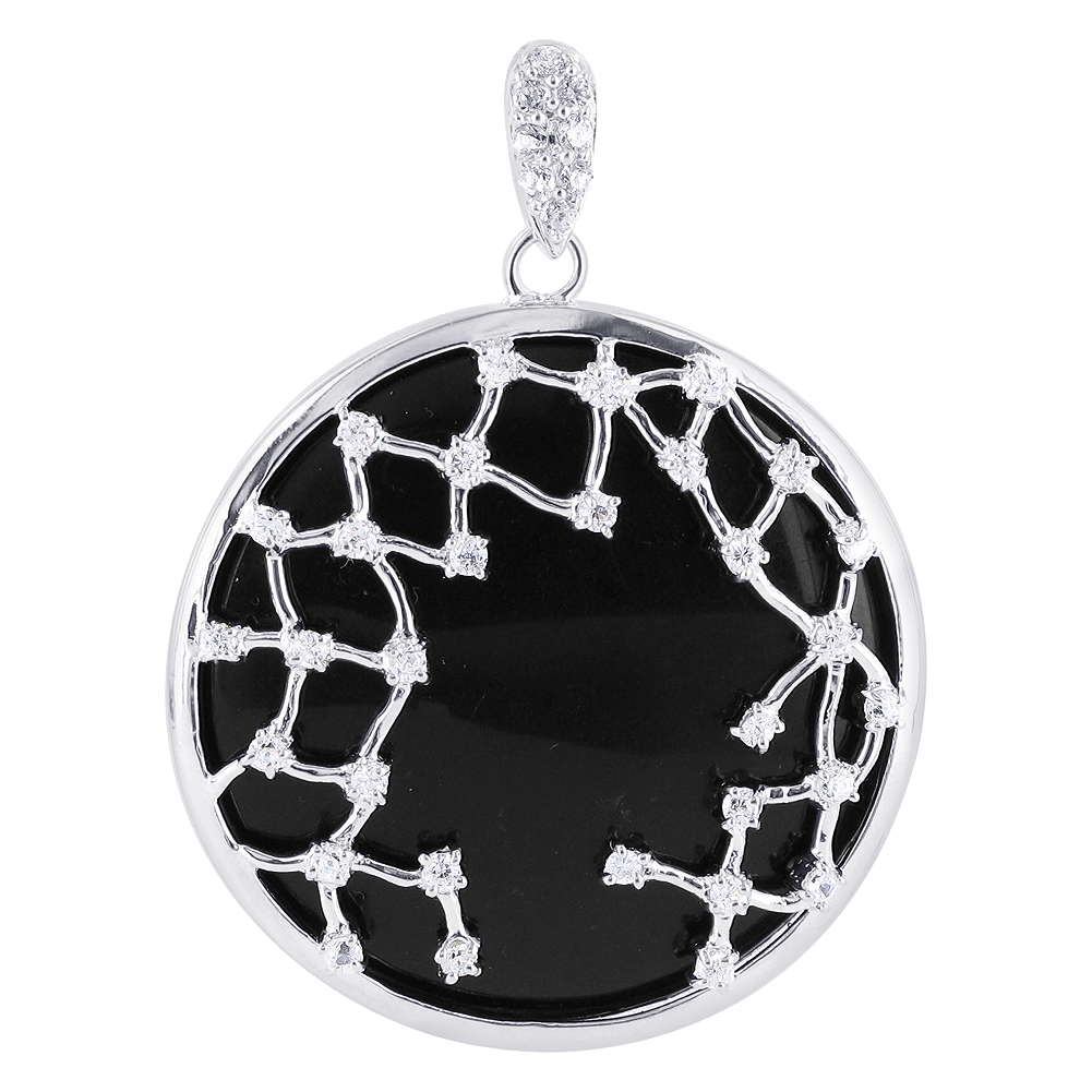 Gem Avenue TAPS003 Sterling Silver 42mm Round Fancy Black Onyx and CZ Stud Dangle Pendant at Sears.com