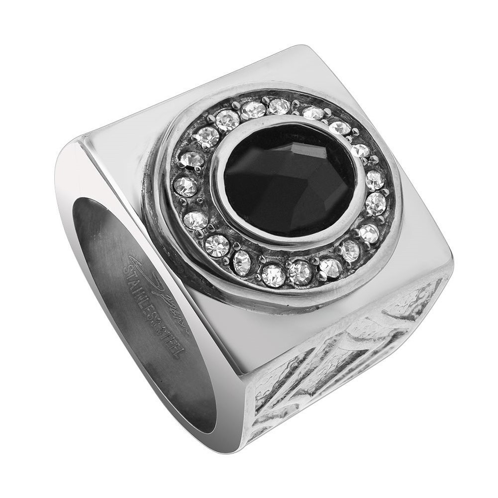 Gem Avenue Stainless Steel Oval Black Onyx with Round Cubic Zirconia Mens Ring Gem Avenue Stainless Steel Oval Black Onyx with Round Cubic Zirconia Mens Ring