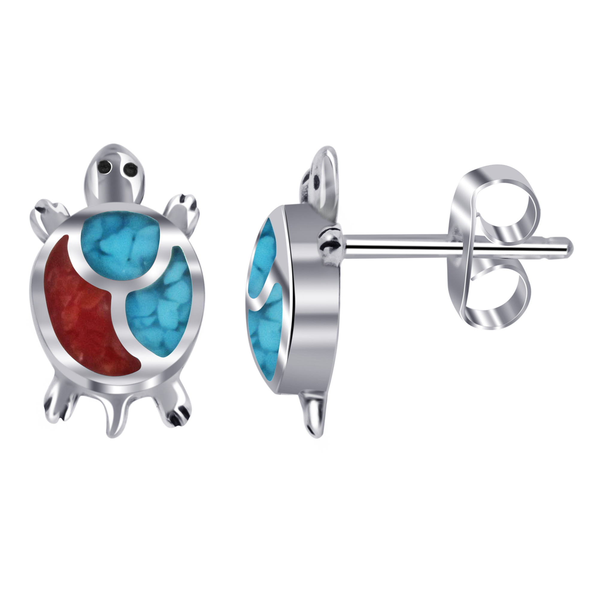 Gem Avenue TBES047 .925 Silver Turquoise Coral Turtle Southwestern Style Stud Earrings Gem Avenue TBES047 .925 Silver Turquoise Coral Turtle Southwestern Style Stud Earrings