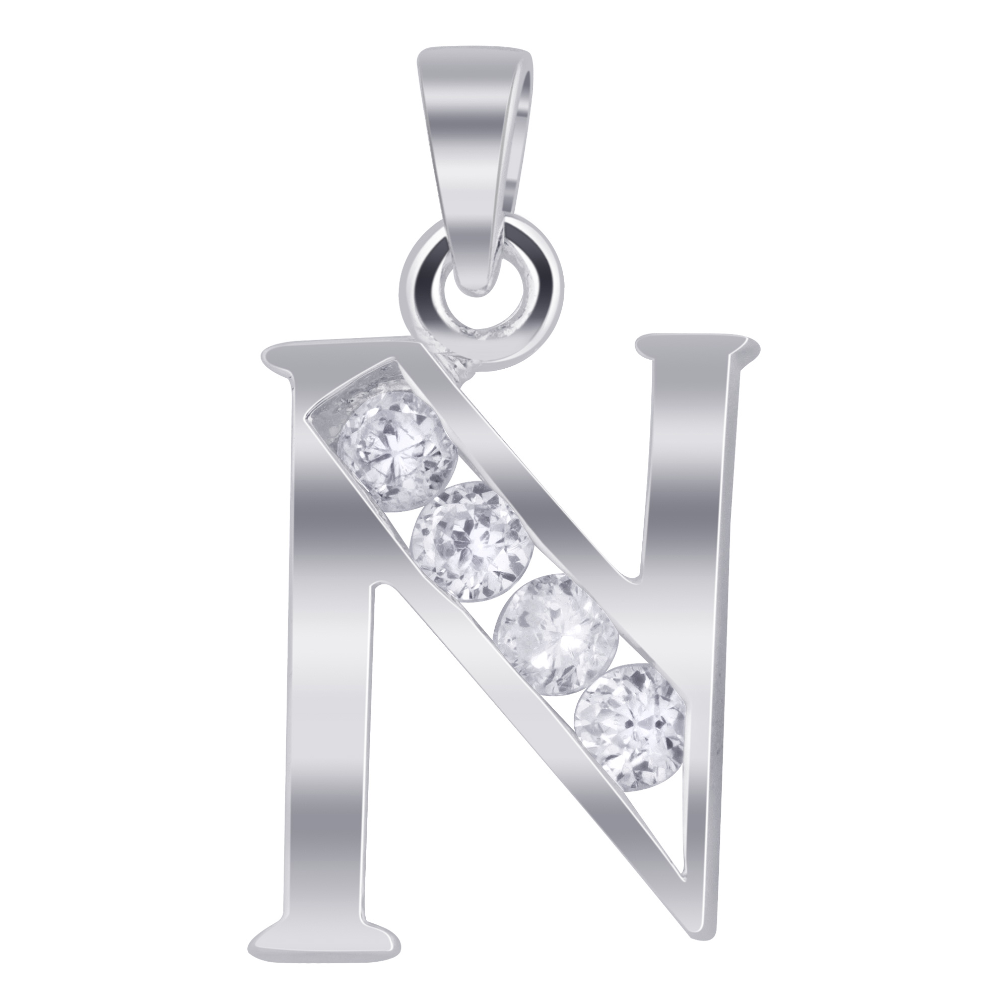 Gem Avenue BD164-N Sterling Silver Round Clear CZ Initial N Charm 1 inch Long Pendant at Sears.com