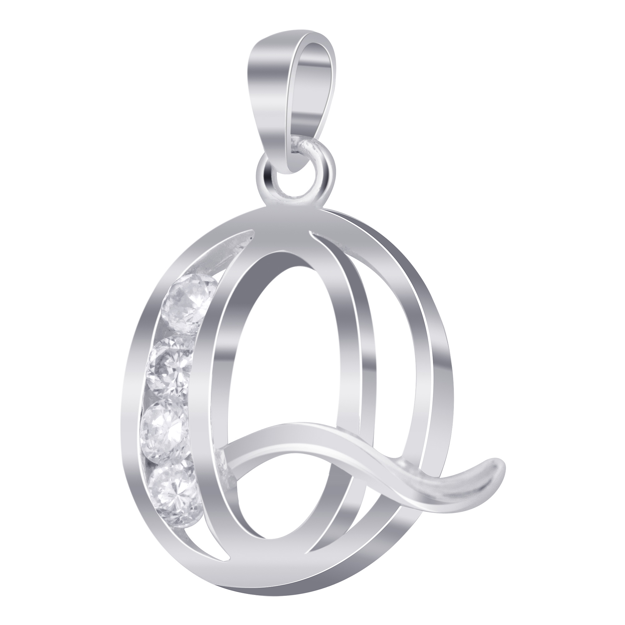 Gem Avenue BD164-Q Sterling Silver Round Clear CZ Initial Q Charm 1 inch Long Pendant at Sears.com