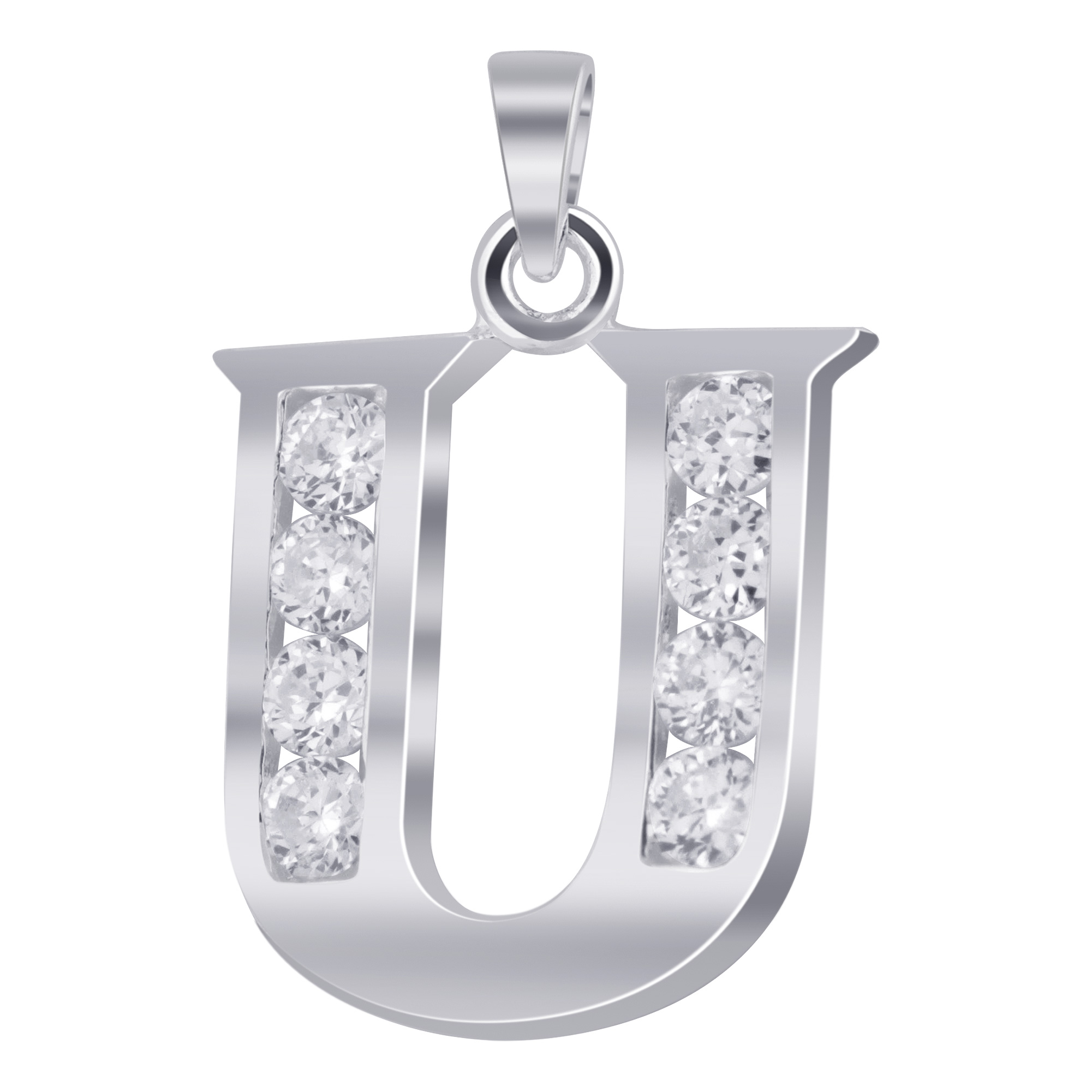 Gem Avenue BD164-U Sterling Silver Round Clear CZ Initial U Charm 1 inch Long Pendant at Sears.com