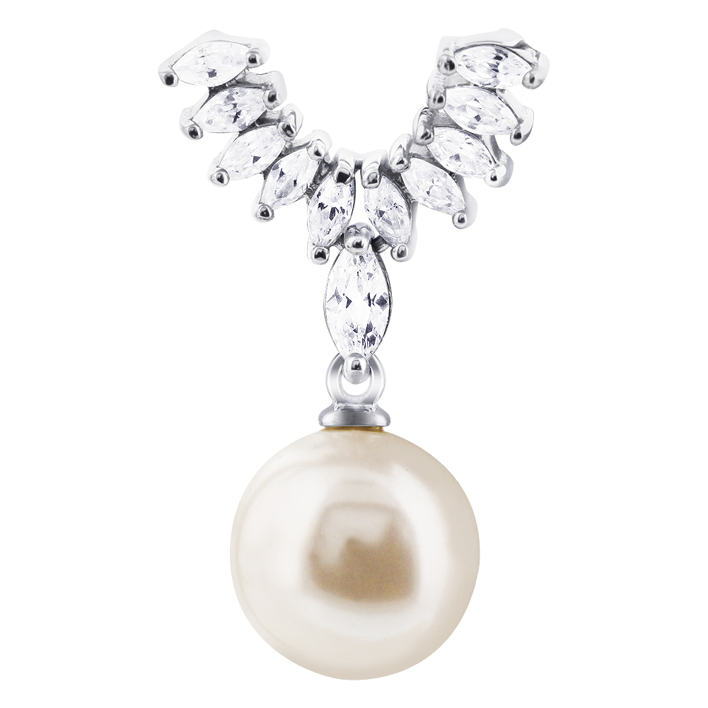 Gem Avenue td1030 Nickel Free Sterling Silver Cubic Zirconia and Pearl 1 inch Long Pendant at Sears.com