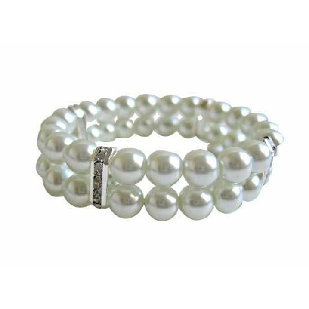 FashionJewelryForEveryone.com White Pearls Double Stranded Stretchable Bracelet w/ Silver Rondells at Sears.com