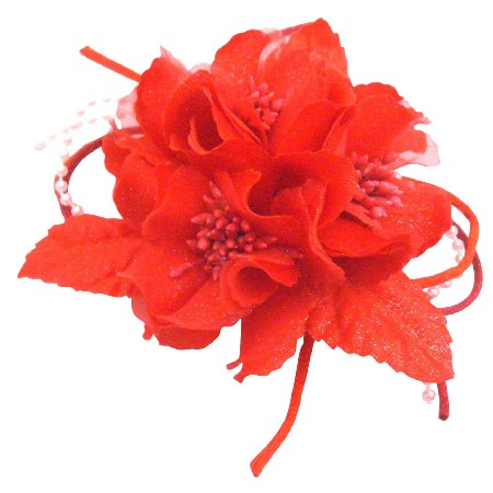 Fashionjewelryforeveryone.com Magical Ethereal Red Fabric Flower Brooch Hair Pin Decorated With Pollen at Sears.com
