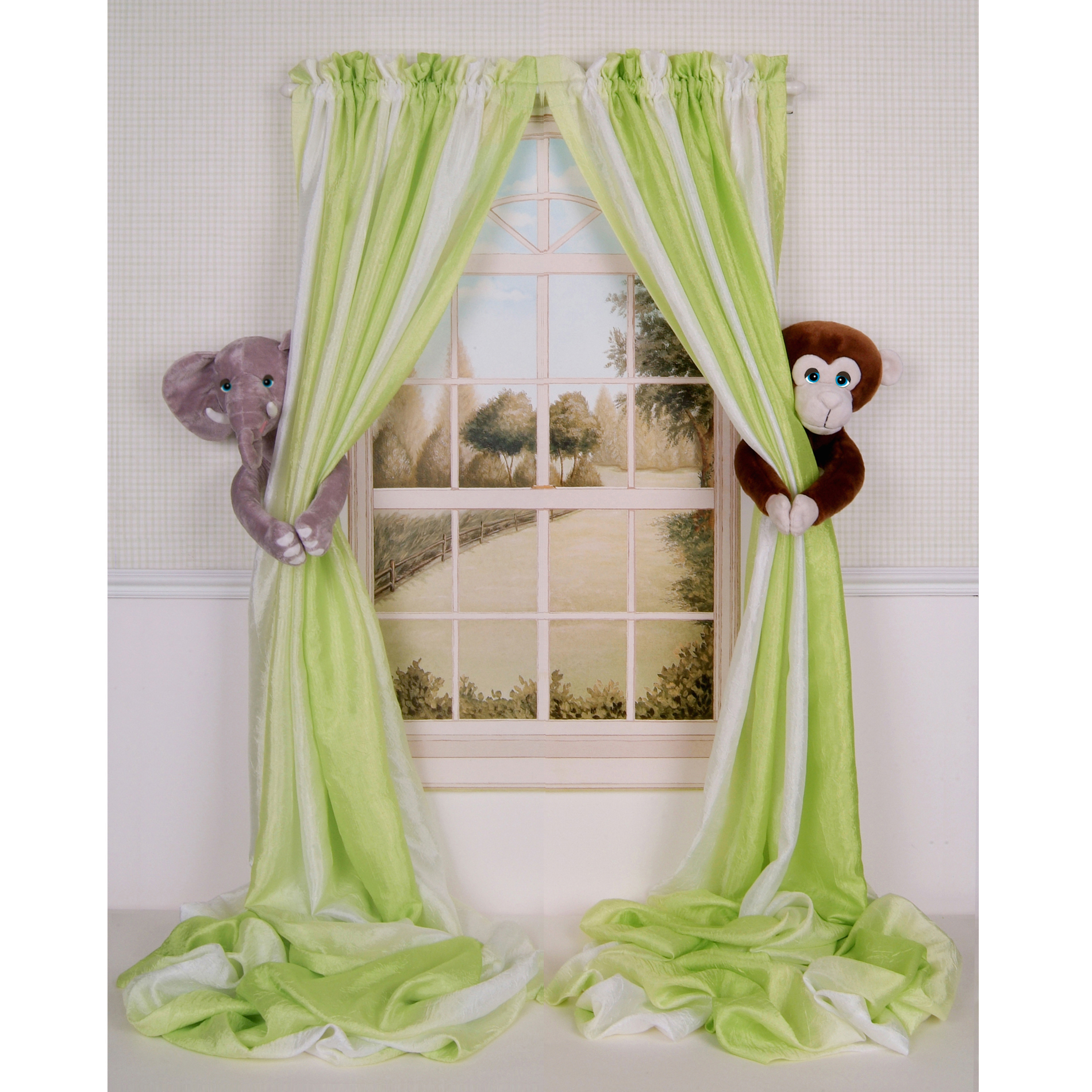 Curtain Critters Infant Toddler Nursery Jungle Safari Wild Animal Elephant and Chocolate Monkey Curtain Tieback Collector Set at Sears.com