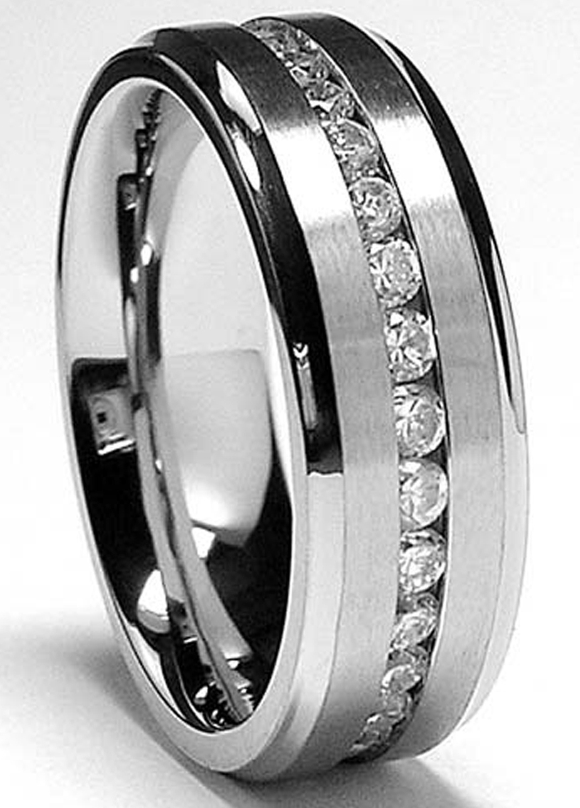 ultimatemetalsco.com 8MM Men's Eternity Titanium Ring Wedding Band with Cubic Zirconia at Sears.com