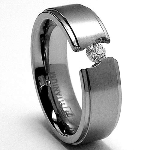ultimatemetalsco.com 6MM Ladies Tension Set Titanium Ring Wedding Band with CZ at Sears.com