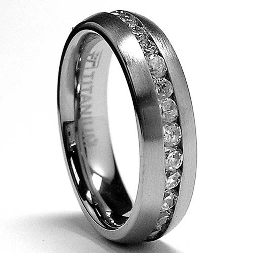 ultimatemetalsco.com 5MM Matte Finish Eternity Titanium ring wedding band with Cubic Zirconia at Sears.com