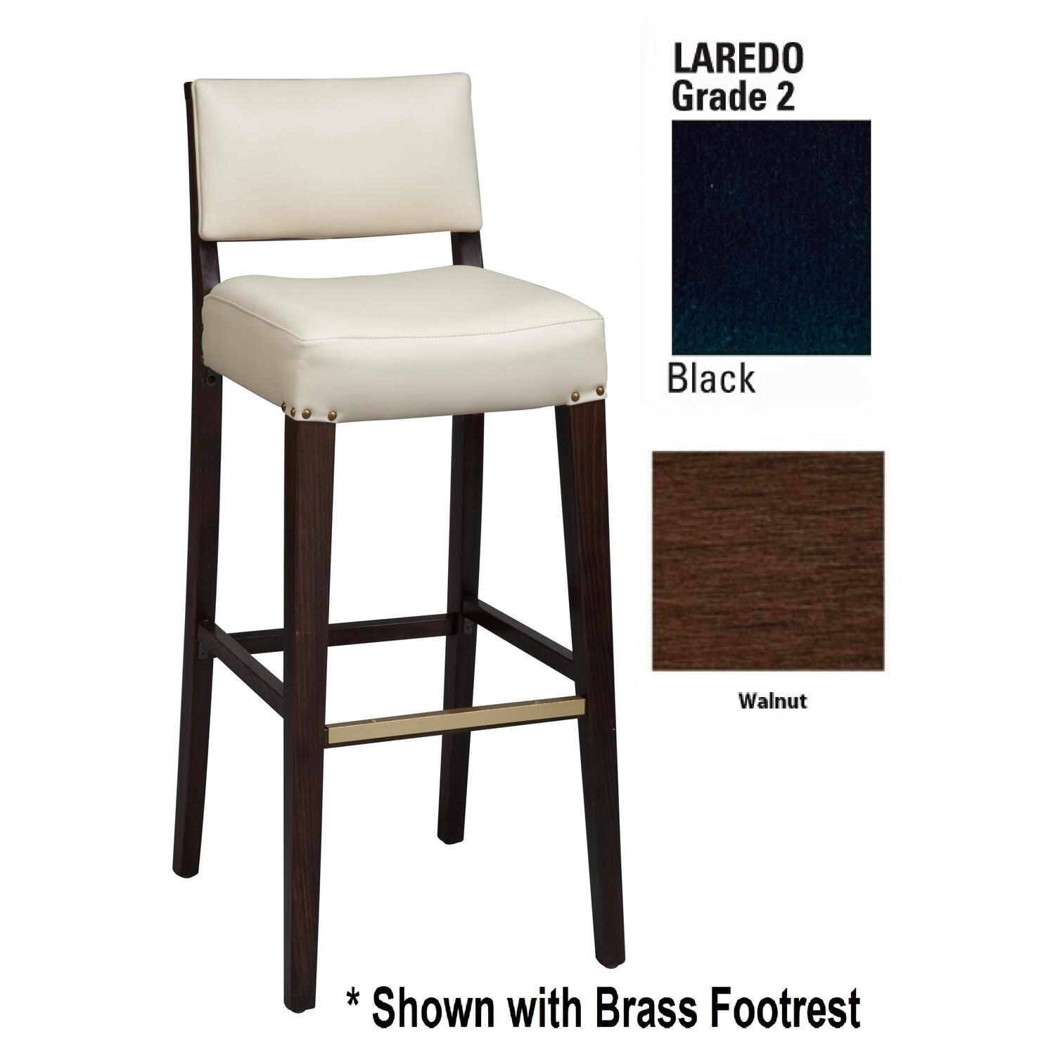 Beechwood Upholstered Solid Back 24" High Counter Stool Walnut Brass Laredo Black