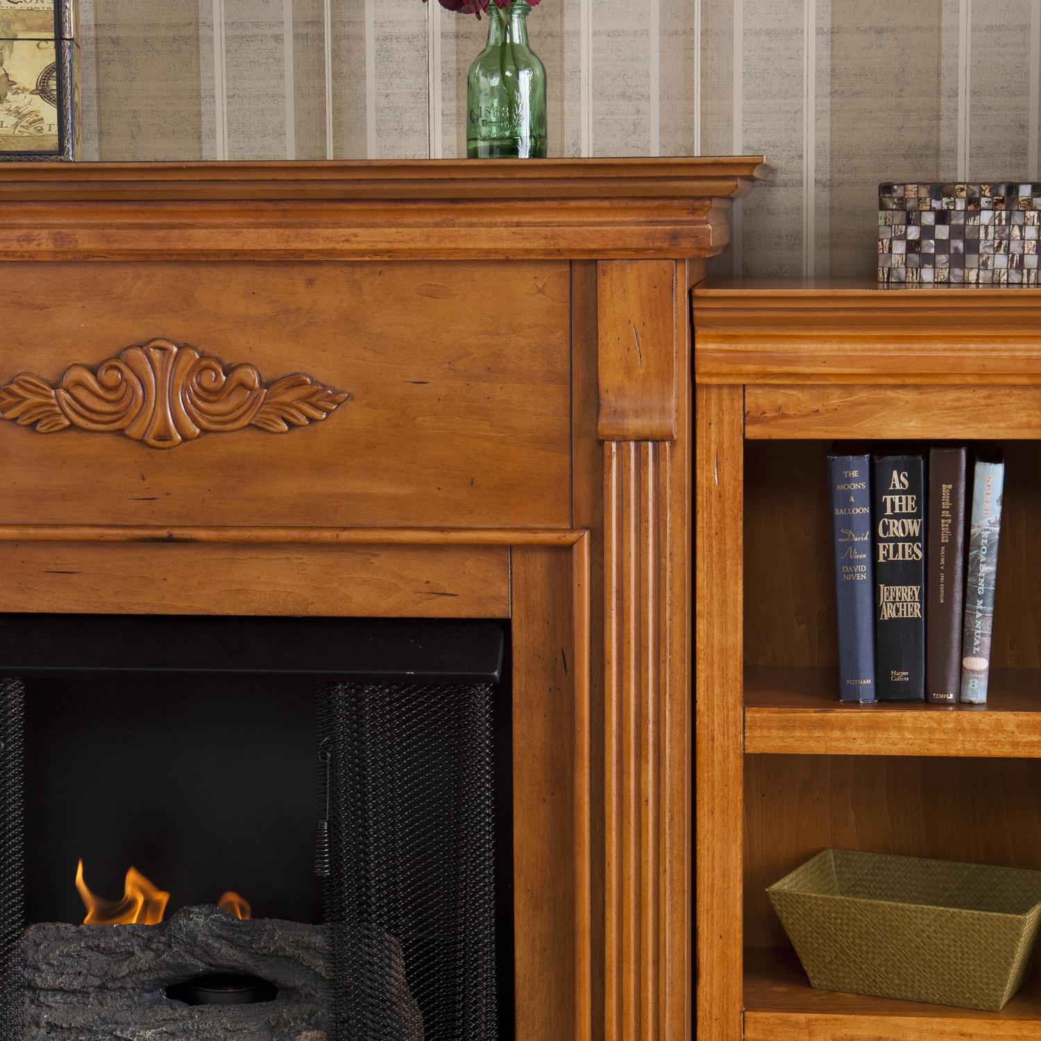 Southern Enterprise Tennyson Gel Fireplace w Bookcases Espresso