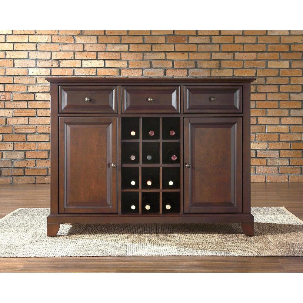 Crosley Newport Buffet Server Sideboard Cabinet with Wine Storage Vintage Mahogany