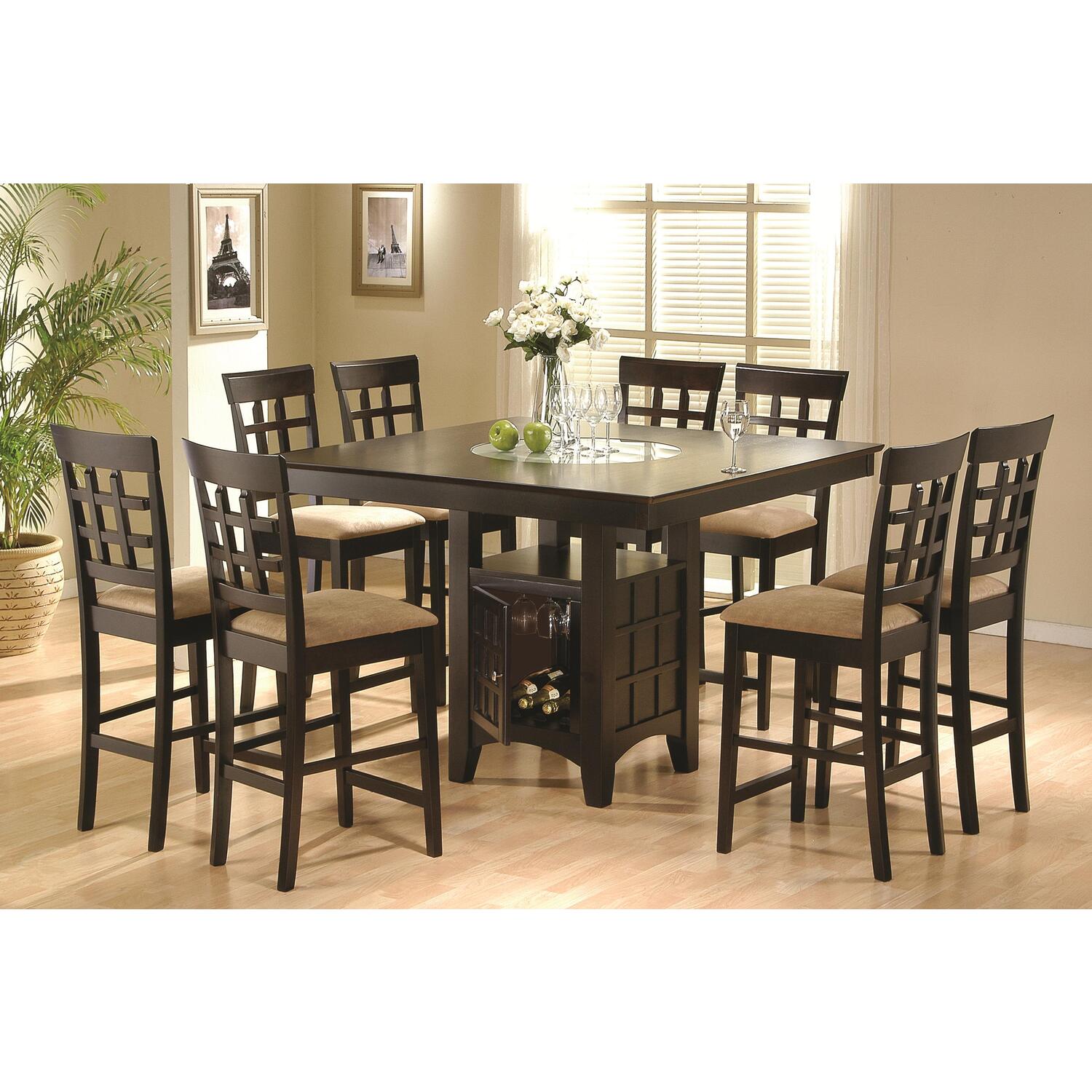 Wildon Home Hyde Rich Cappuccino 9 Piece Counter Height Dining Set with Storage Pedestal Base