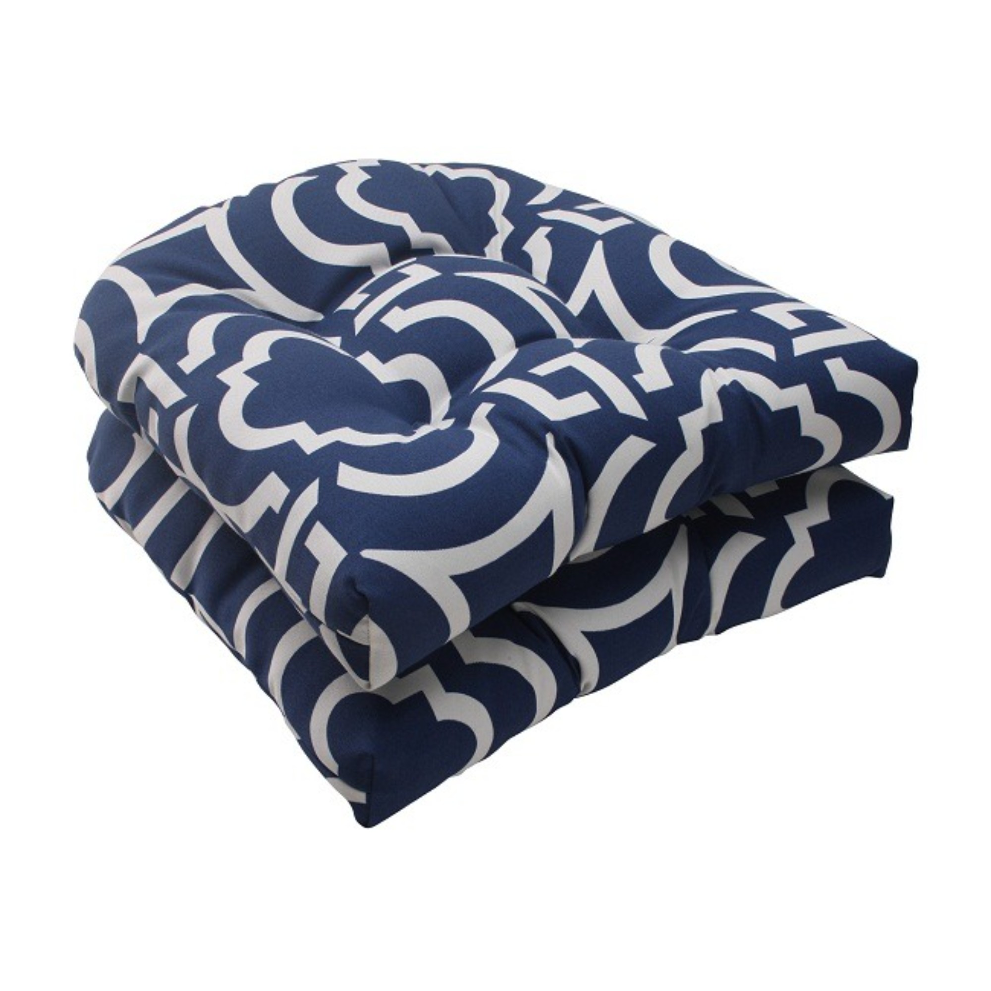 CC Outdoor Living Set of 2 Geometric Navy Blue Sky Outdoor Patio Tufted Wicker Seat Cushions 19" at Sears.com
