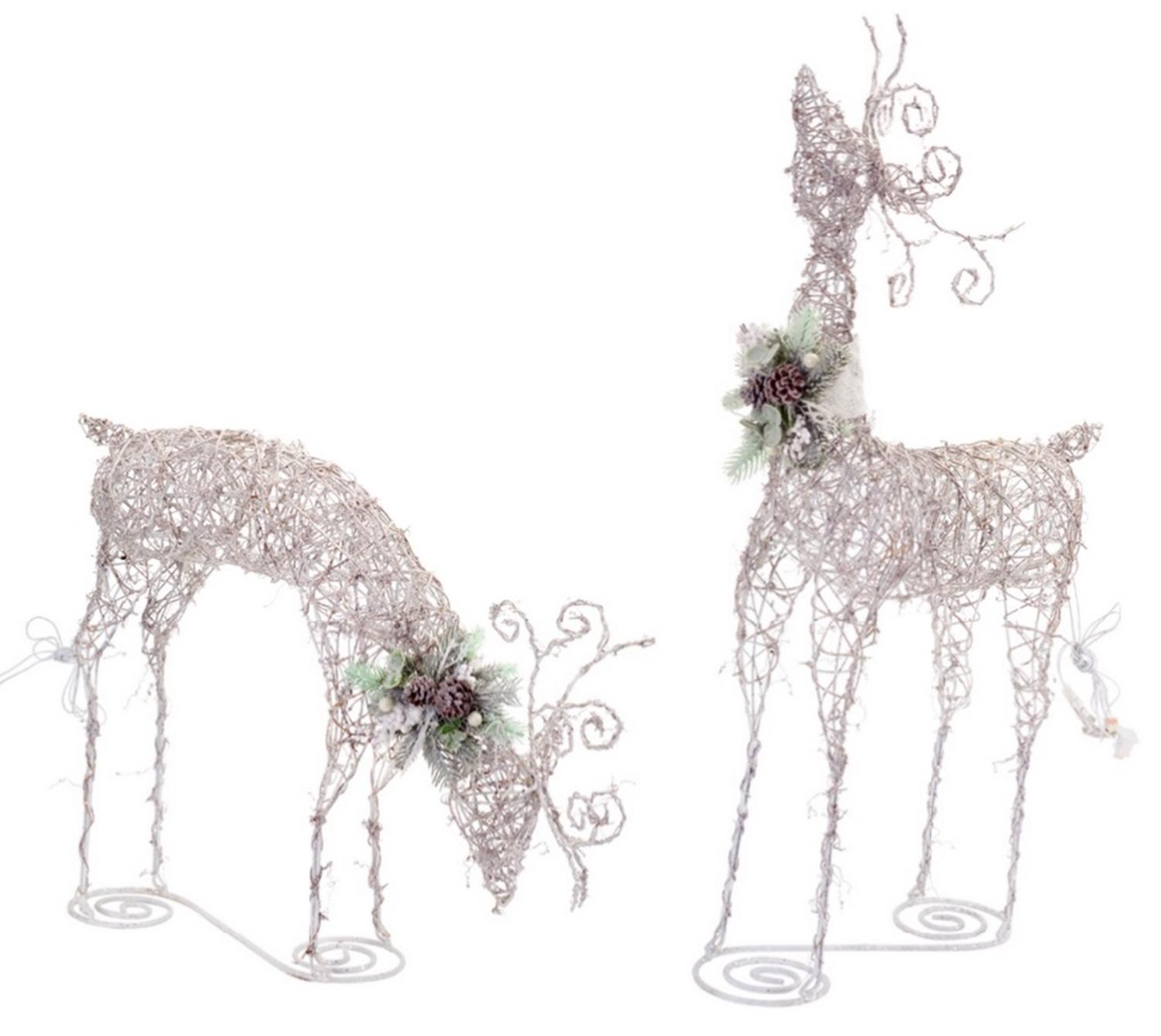 Outdoor Reindeer Decorations Indoor Melrose Set Of 2 Led Lighted Rattan Snowy Deer Yard Art Decorations 24