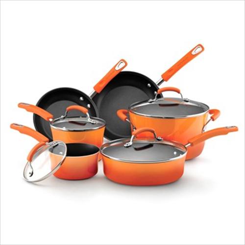 Rachael Ray 10pc Cookware Set- Porcelain Enamel (Orange)