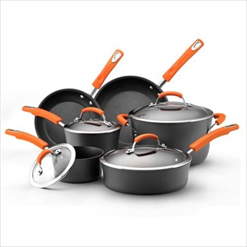 Rachael Ray 10pc Cookware Set - Hard Anodized (Orange)
