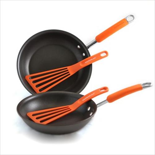Rachael Ray 4-Pc Open Skillets & Tool Set - Hard Anodized (Orange)