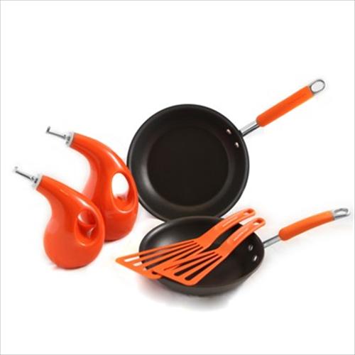 Rachael Ray 9-Pc Skillets EVOO & Tool Set - Hard Anodized (Orange)