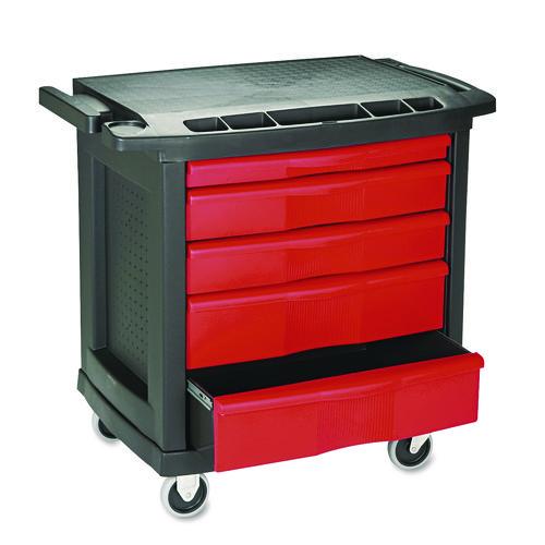 Rubbermaid Five-Drawer Mobile Workcenter  32-1/2w x 20d x 33-1/2h  Black Plastic