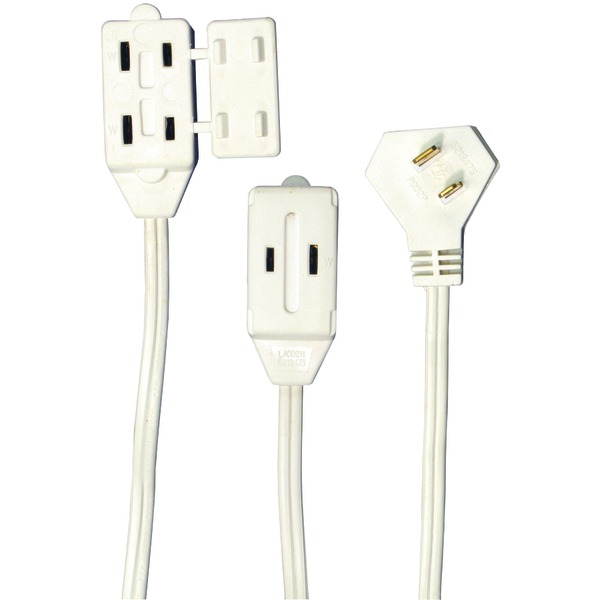 3-Outlet White Wall Hugger Indoor Extension Cord, 6 ft