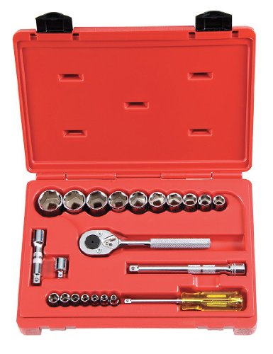 Socket Set, 1/4 and 3/8 in Dr, 22 Pc