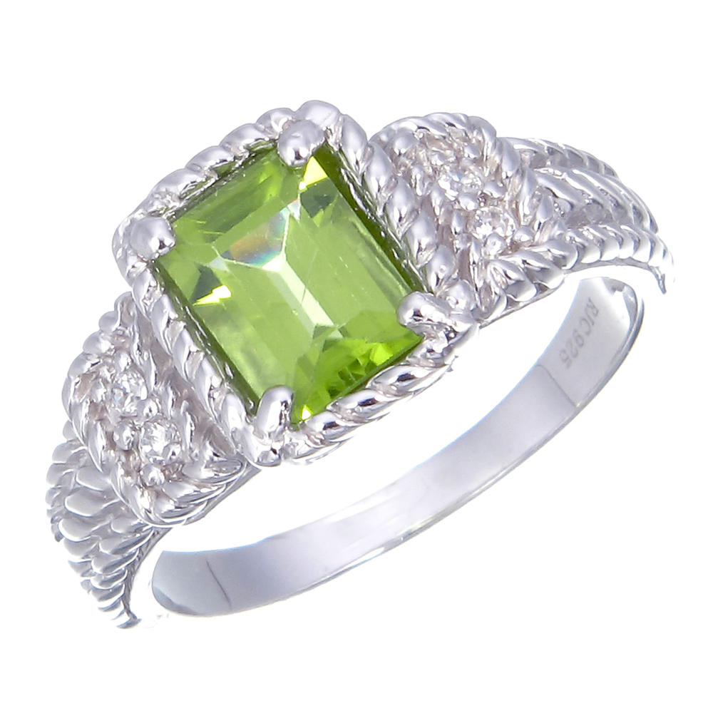 Vir Jewels 8x6 MM 1.10 CT Emerald Shape Peridot Ring .925 Sterling Silver