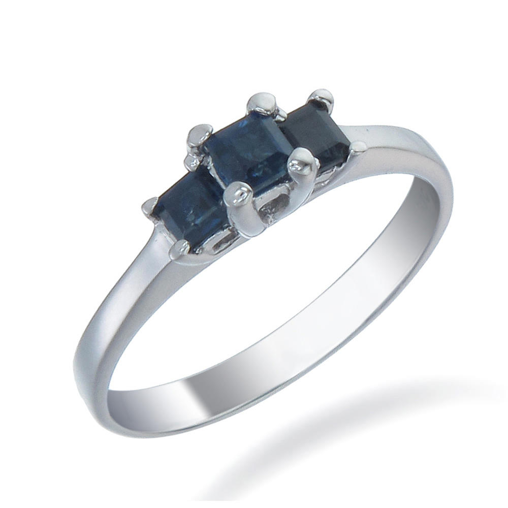 Vir Jewels Sterling Silver 3 Stone Blue Sapphire Engagement Ring (1/4 CT)