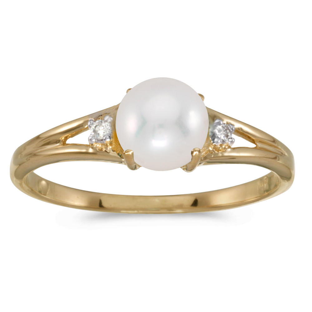 Direct-Jewelry 14k Yellow Gold Freshwater Cultured Pearl And Diamond Ring