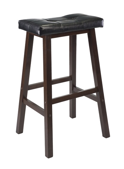 Winsome Antique Walnut Mona 29" Cushion Saddle Seat Stool, Black, Faux Leather, RTA at Sears.com