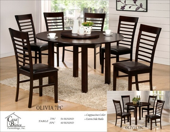 Casa Blanca 7 pc Olivia collection round espresso finish wood dining table set slatted back chairs with leather like vinyl seats at Sears.com