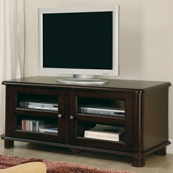 Coaster 44" wide slim Espresso finish wood TV stand with glass front cabinet doors at Sears.com