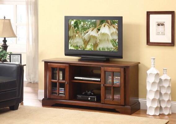 Acme Basma cherry finish wood TV stand entertainment center with 2 side cabinets with glass front doors at Sears.com