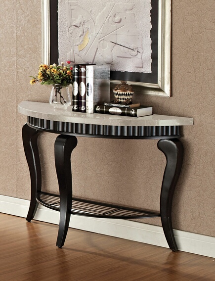 Acme Lorencia rounded white beige marble top sofa / console table with metal scalloped edge and legs at Sears.com