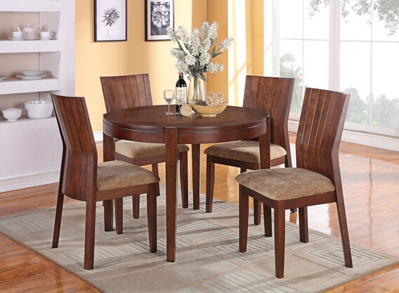 Acme 5 pc Mauro contemporary country kitchen style collection dark brown finish wood 4 leg round dining table set with fabric upholst at Sears.com