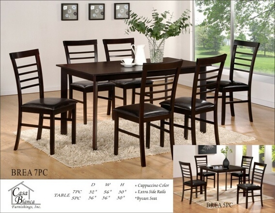 Casa Blanca 7 pc Brea collection espresso finish wood dining table set with slat back chairs and leather like vinyl seats at Sears.com