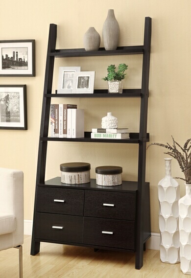 Coaster Leaning ladder style Espresso finish wood modern styling slim line bookcase shelf unit with drawers at Sears.com