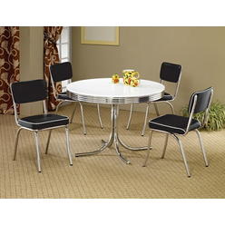 coaster 5pc retro style chrome plated dining table black chairs set coaster 5pc retro style chrome plated dining table black chairs set