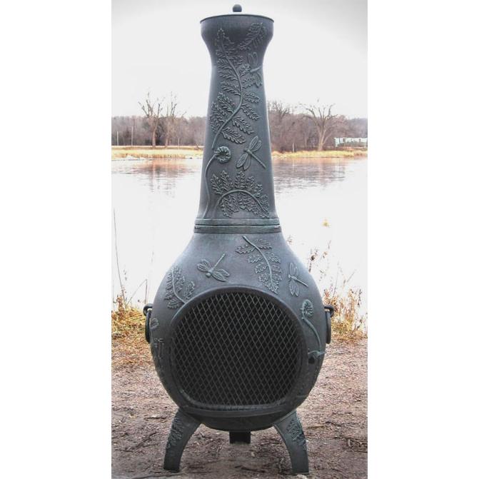 The Blue Rooster Dragonfly Style Cast Aluminum Chiminea With Natural Gas Conversion Kit - Antique Green at Sears.com