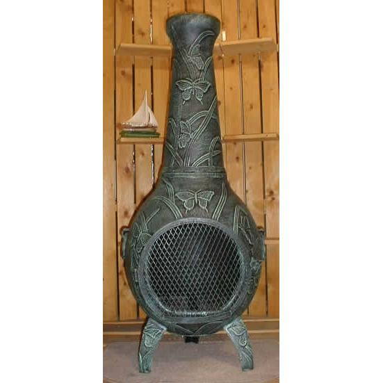 The Blue Rooster Butterfly Style Cast Aluminum Chiminea With Natural Gas Conversion Kit - Antique Green at Sears.com
