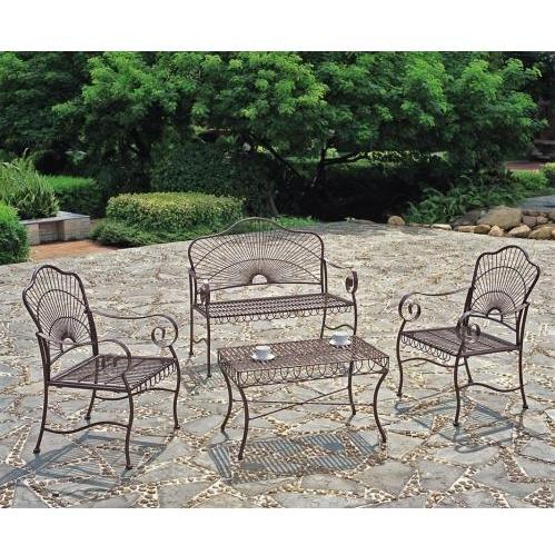 International Caravan Sun Ray 4-person Wrought Iron Patio Conversation Set - Bronze at Sears.com