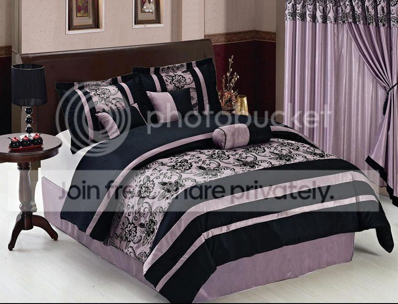 Grand Bedding Floral Flocking Faux Silk Purple and Black Floral 7pc Comforter Set at Sears.com
