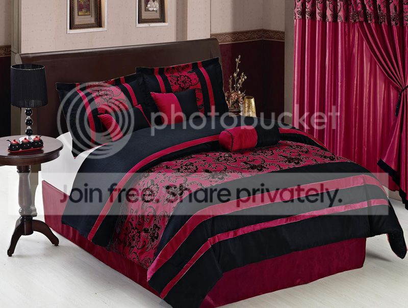 Grand Bedding Flocking Floral Faux Silk Burgundy and Black Floral 7pc Comforter Set at Sears.com